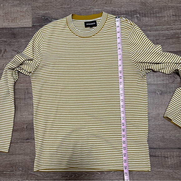 BONOBOS Extra Fine Merino Wool Blend Mustard Yellow & White Striped Sweater L - Picture 8 of 10